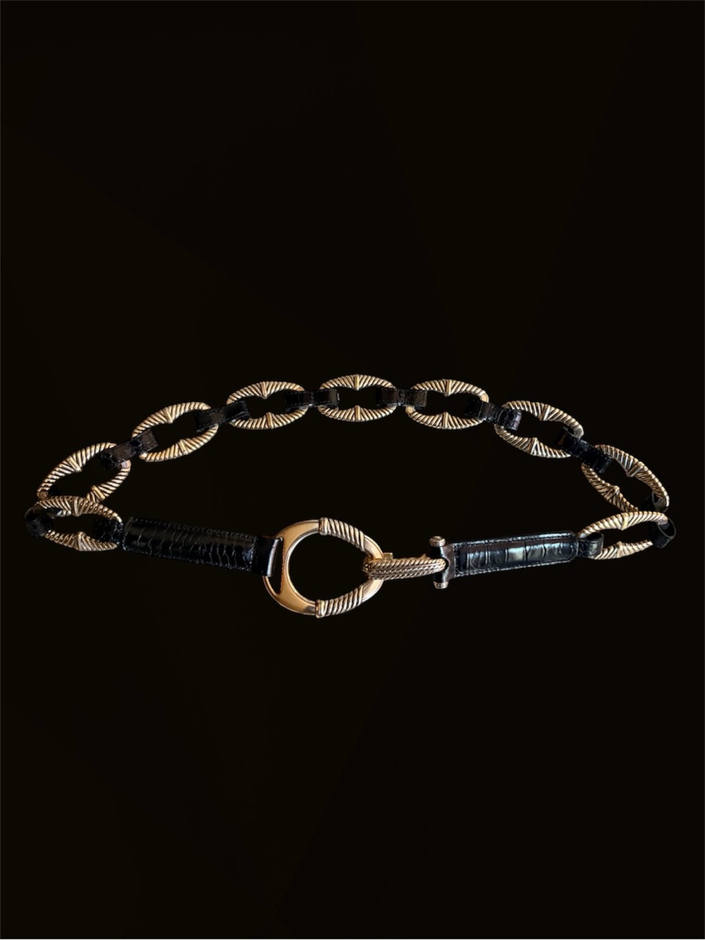 Brighton Black Croc Leather Chain Link Belt